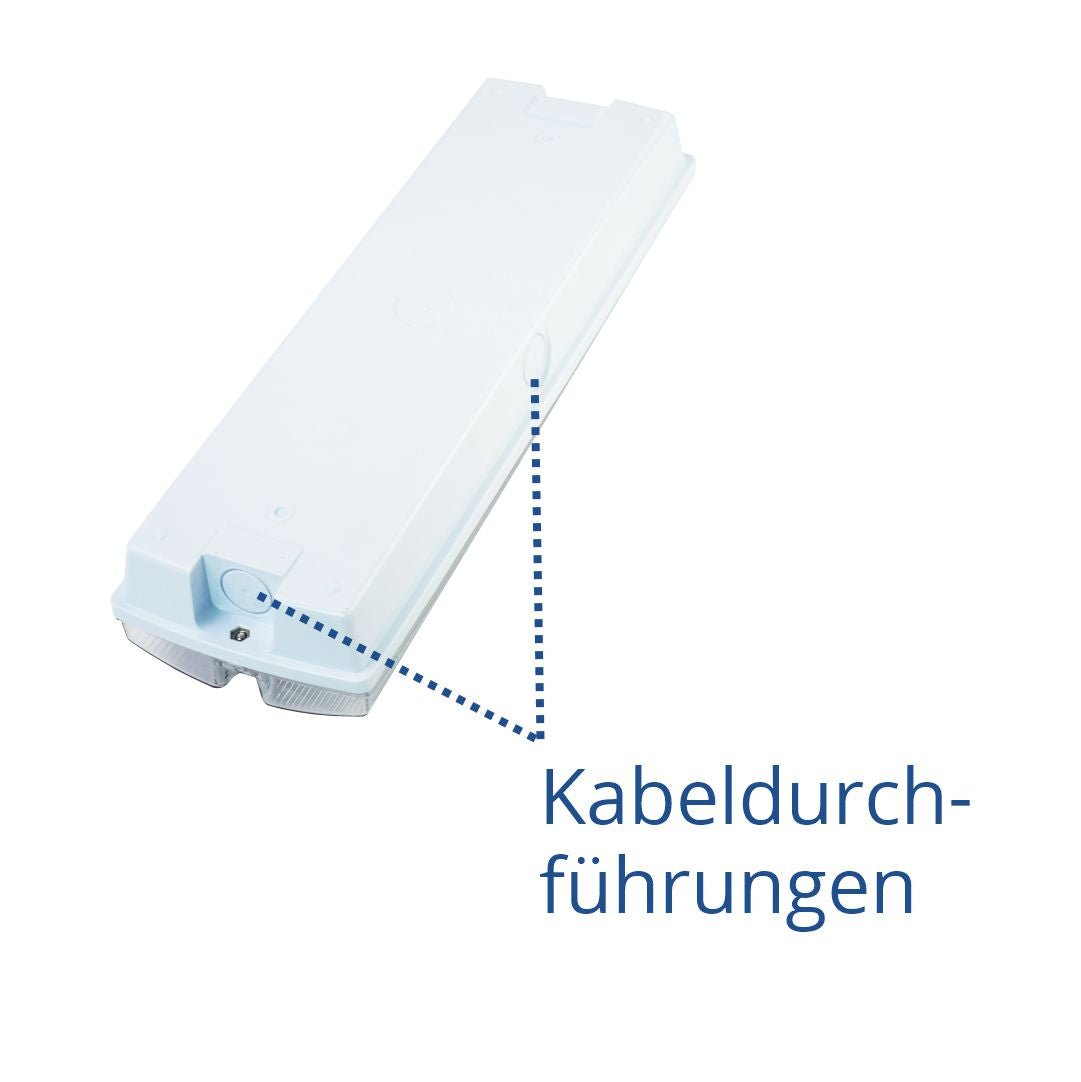 LED-Fluchtwegleuchte, Notausgang mit Notstromeinheit für Wand und Decke.