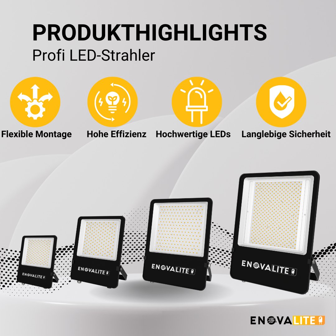 LED-Fluter, 200 W, 4000 K (neutralweiß), 26000 lm, schwarz, IP65, LUMILEDS LED.