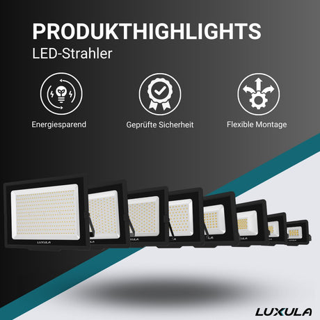 LED-Fluter, 300 W, 4000 K (neutralweiß), 30000 lm, schwarz, IP65, TÜV-geprüft  Lichttechnik24.de.