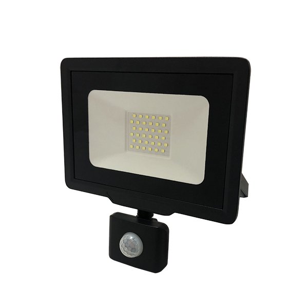 LED SMD Fluter, 50 W, 4500 K, IP65, Bewegungsmelder schwarz.