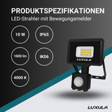 LED-Fluter mit Bewegungsmelder, 10 W, 4000 K (neutralweiß), 1000 lm, schwarz, IP65, TÜV-geprüft  Lichttechnik24.de.