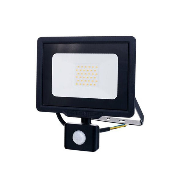 LED-Fluter mit PIR-Sensor, 30 W, 2400 lm, 2700 K, IP65, schwarz.
