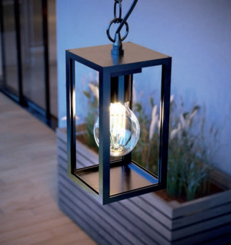 LED Gartenleuchte E27, Hängeleuchte, IP54, schwarz.