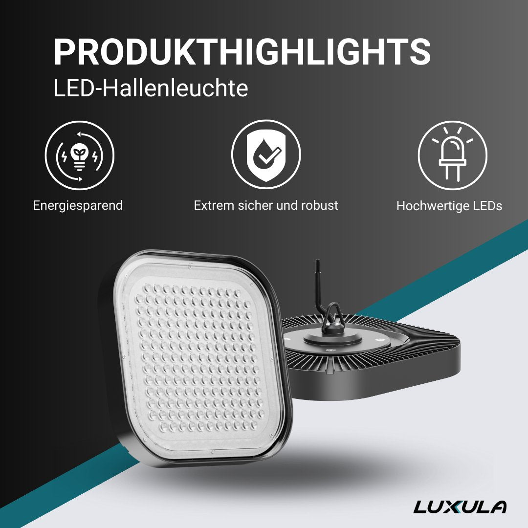 LED-HighBay, Hallenstrahler quadratisch, 100 W, 12000 lm, 5000 K (neutralweiß), IP65.