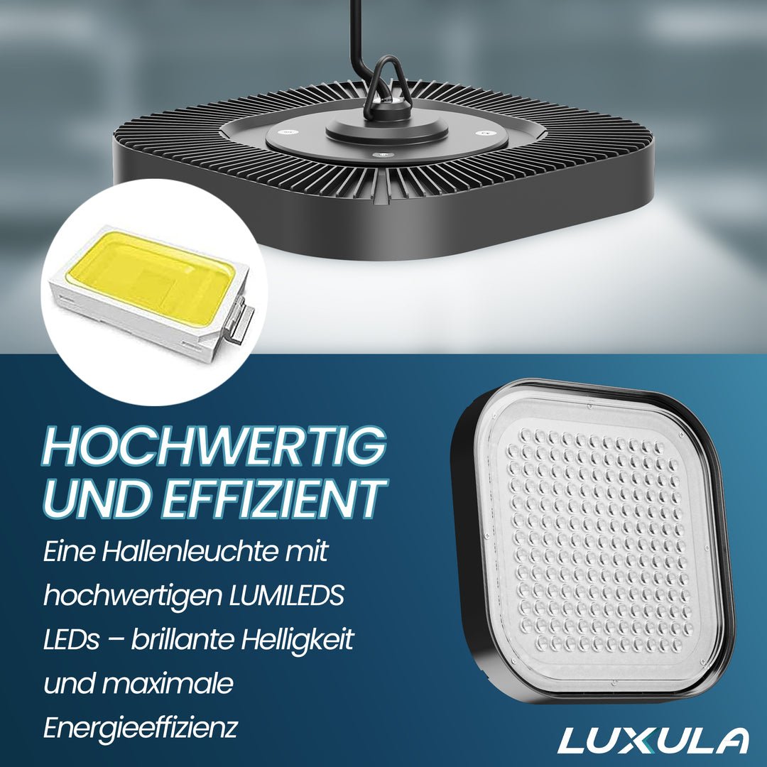 LED-HighBay, Hallenstrahler quadratisch, 150 W, 18000 lm, 5000 K (neutralweiß), IP65.