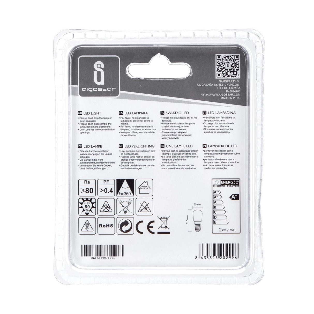 LED Leuchtmittel, E14, 2 W, 120 lm, 3000 K, 2 Stk..