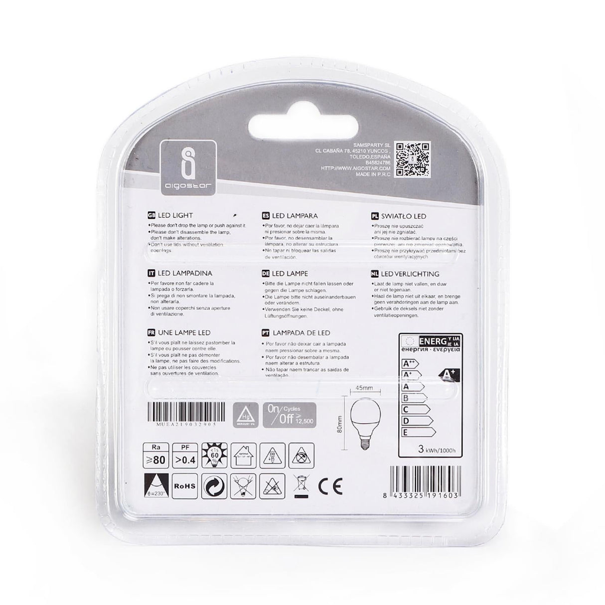 LED Leuchtmittel, E14, 3 W, 255 lm, 3000 K, 2 Stk..