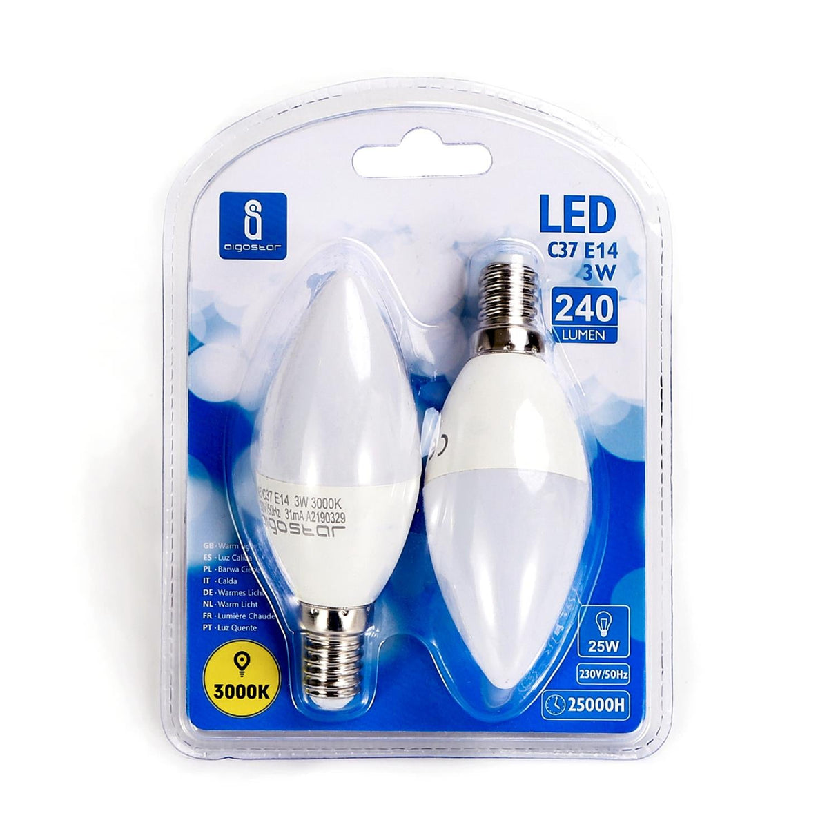 LED Leuchtmittel, E14, 3 W, 255 lm, 3000 K, 2 Stk..
