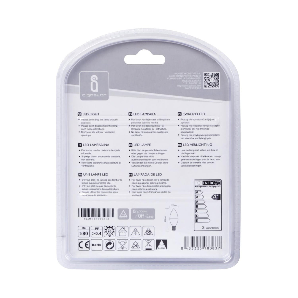 LED Leuchtmittel, E14, 3 W, 255 lm, 6500 K, 2 Stk..