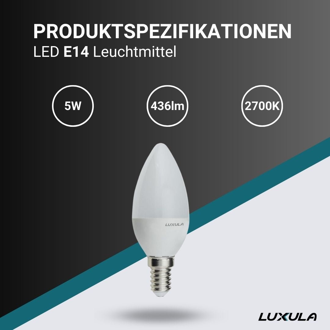 LED Leuchtmittel E14, Kerze B37, 5W, 436lm, 2700K.