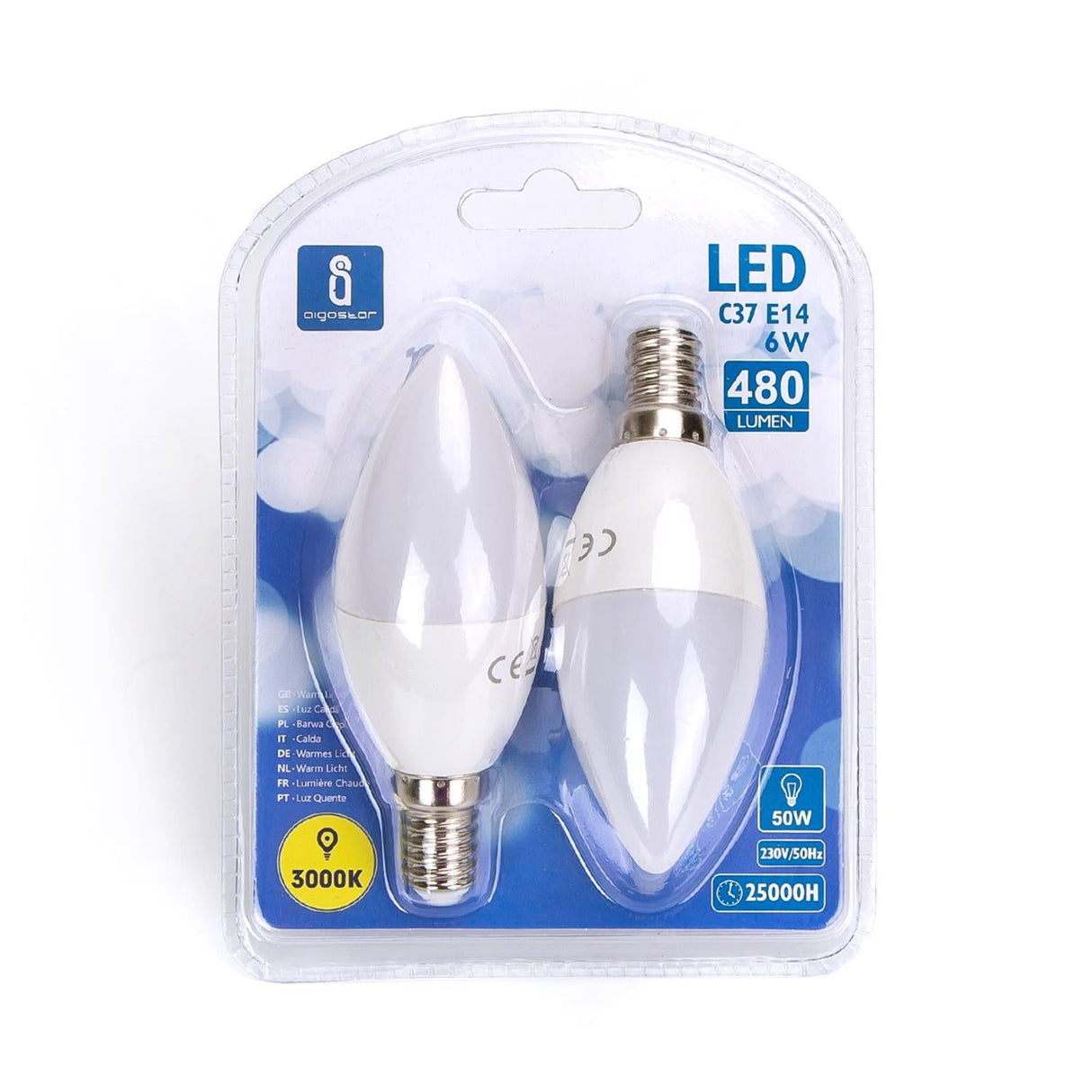 LED Leuchtmittel, E14, 6 W, 510 lm, 3000 K, 2 Stk..