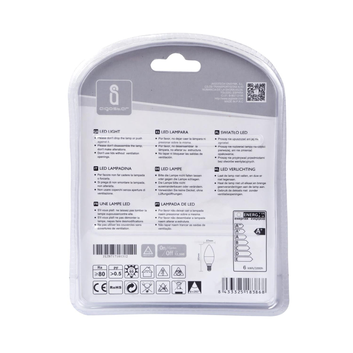 LED Leuchtmittel, E14, 6 W, 510 lm, 6500 K, 2 Stk..