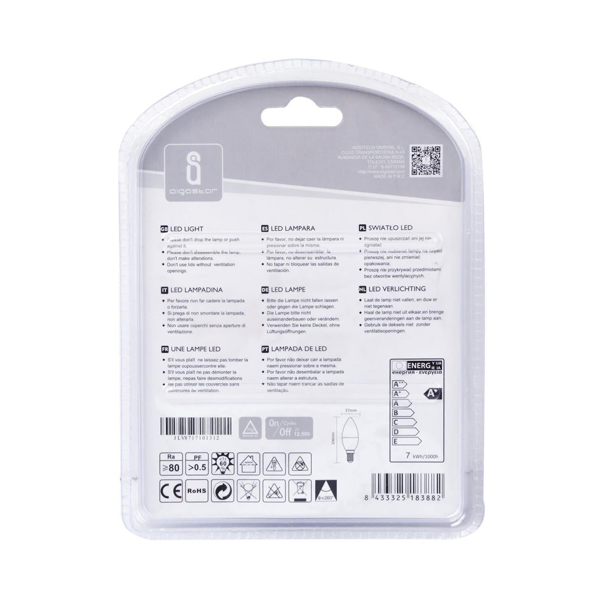 LED Leuchtmittel, E14, 7 W, 620 lm, 6500 K, 2 Stk..