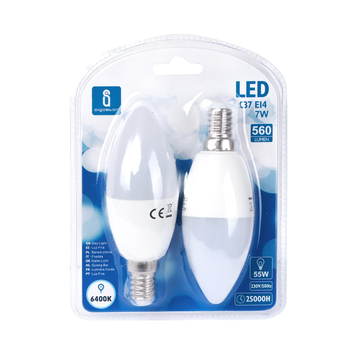 LED Leuchtmittel, E14, 7 W, 620 lm, 6500 K, 2 Stk..
