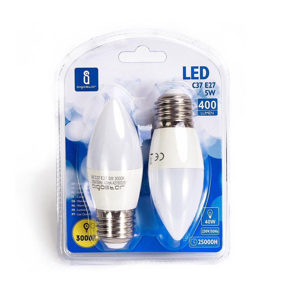 LED Leuchtmittel, E27, 5 W, 400 lm, 3000 K, 2er.