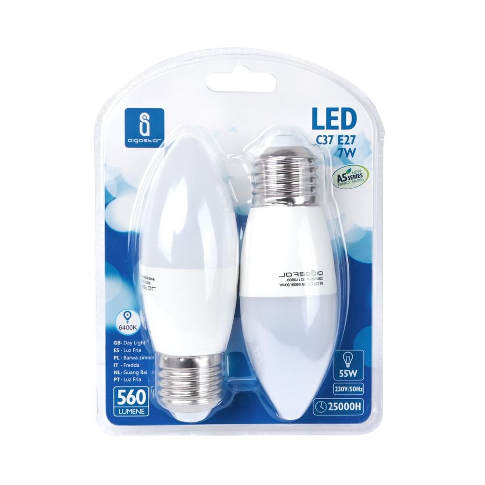 LED Leuchtmittel, E27, 7 W, 620 lm, 6500 K, 2er.