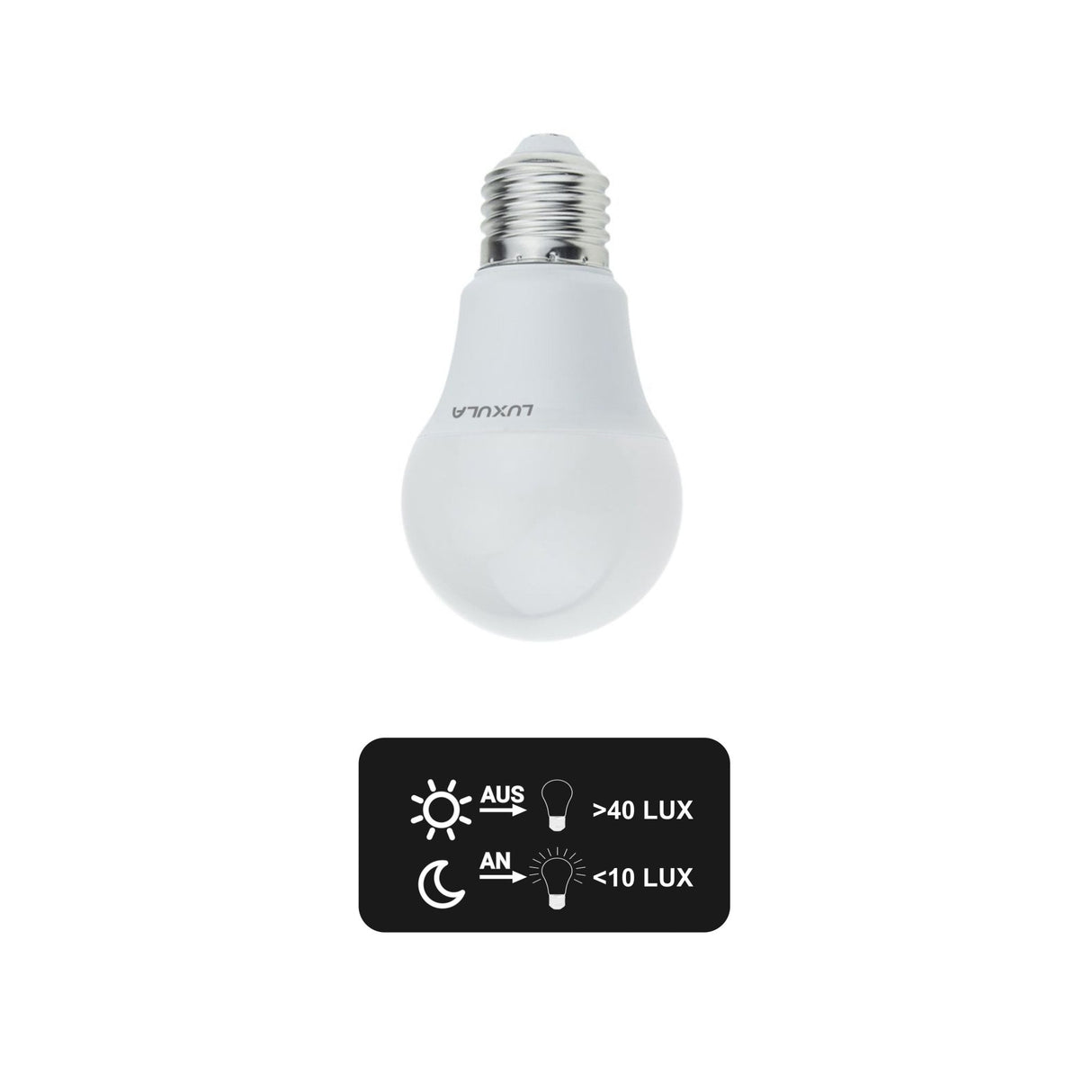 LED Leuchtmittel mit Dämmerungs-Sensor, E27, A60, 9W, 830lm, 2700K.