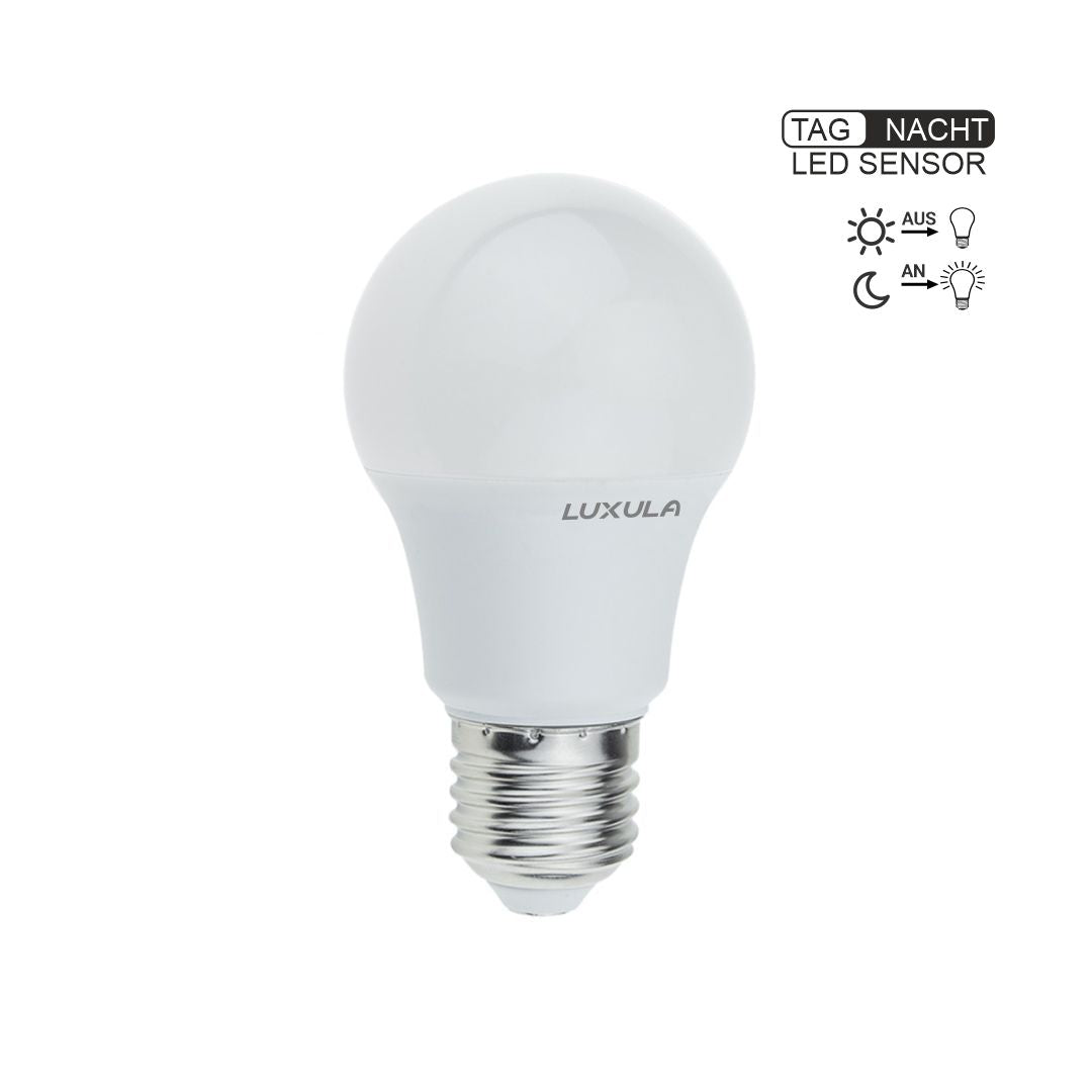 LED Leuchtmittel mit Dämmerungs-Sensor, E27, A60, 9W, 830lm, 2700K.