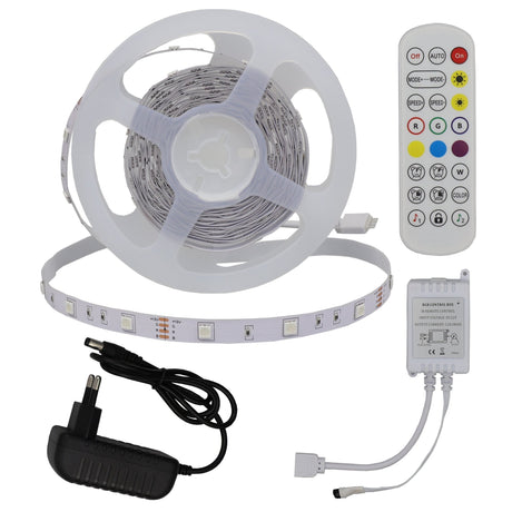 LED-Leuchtstreifen Set, RGB, 12 V, 30 LEDs, Netzteil + Fernbedienung, 5 m.