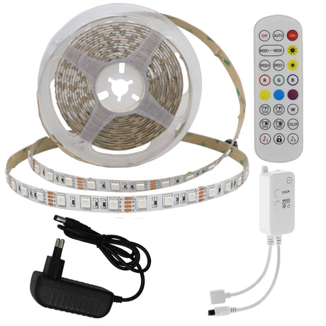 LED-Leuchtstreifen Set, RGB, 12 V, 60 LEDs, Netzteil + APP Steuerung + Bluetooth Music, 5 m.