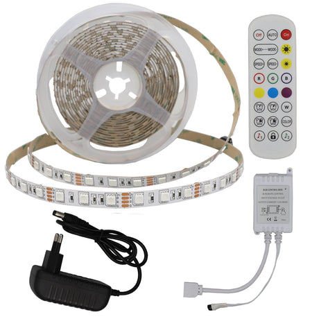 LED-Leuchtstreifen Set, RGB, 12 V, 60 LEDs, Netzteil + Fernbedienung, 5 m.