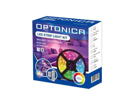 LED-Leuchtstreifen Set, RGB, 12 V, 60 LEDs, Netzteil + Fernbedienung, 5 m.