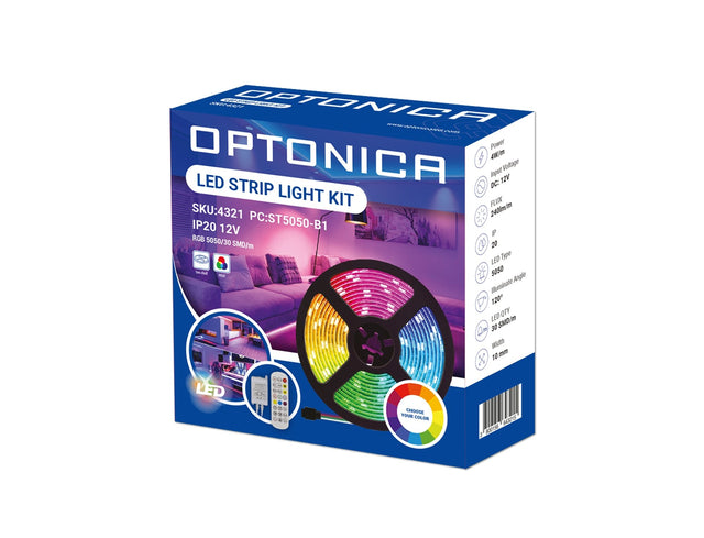 LED-Leuchtstreifen Set, RGB, 12 V, 60 LEDs, Netzteil + Fernbedienung, 5 m.