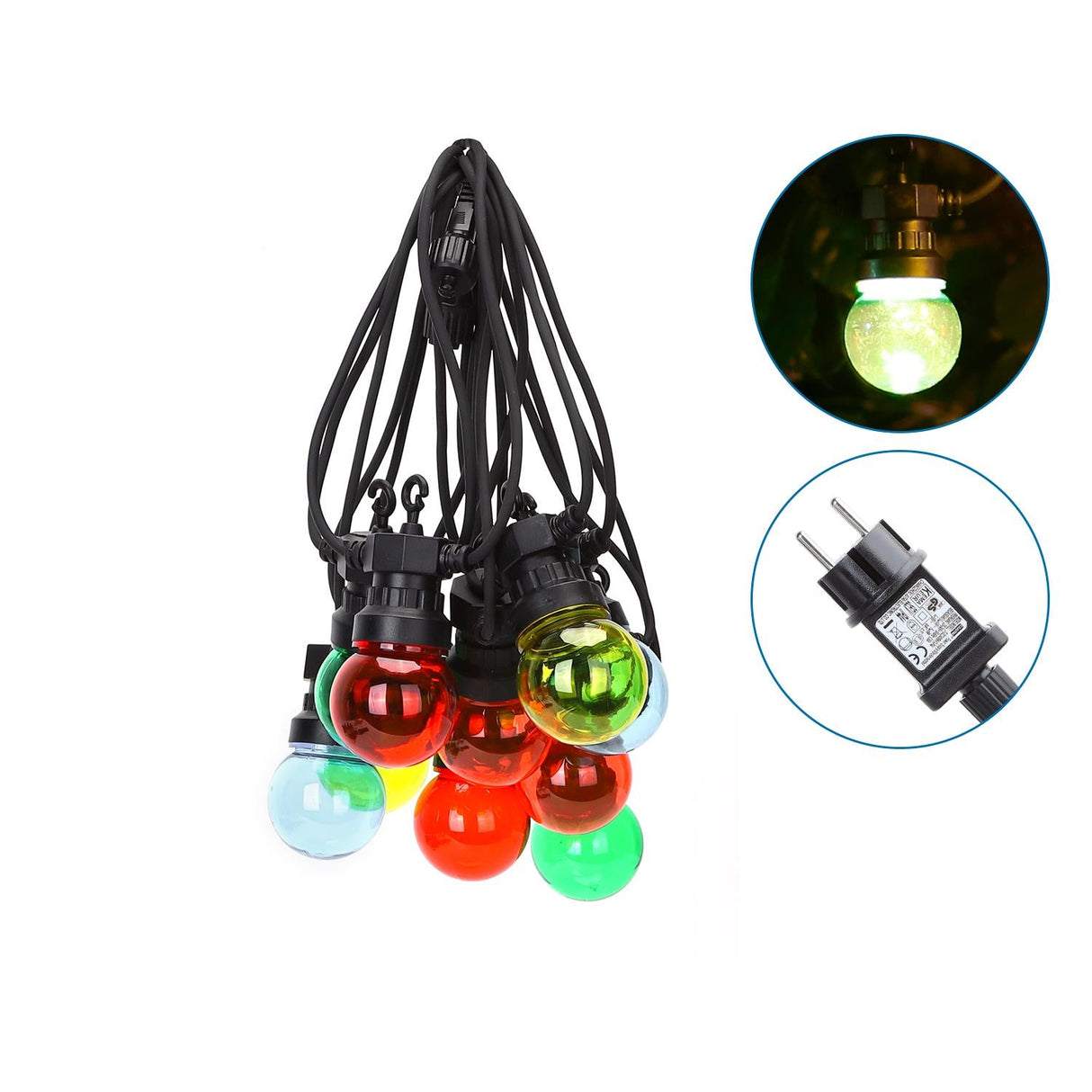 LED-Lichterkette, 10er, bunte Bulbs, warmweiß, 8 m.