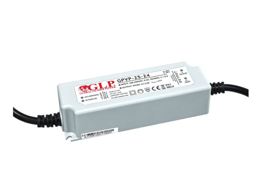 LED-Netzteil, 25 W, 24 V DC, 1 A, IP67, PFC Funktion.