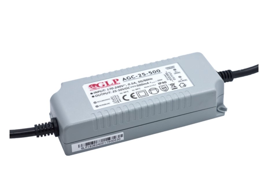 LED-Netzteil, 25 W, 500 mA, 25-50 V DC, IP40.