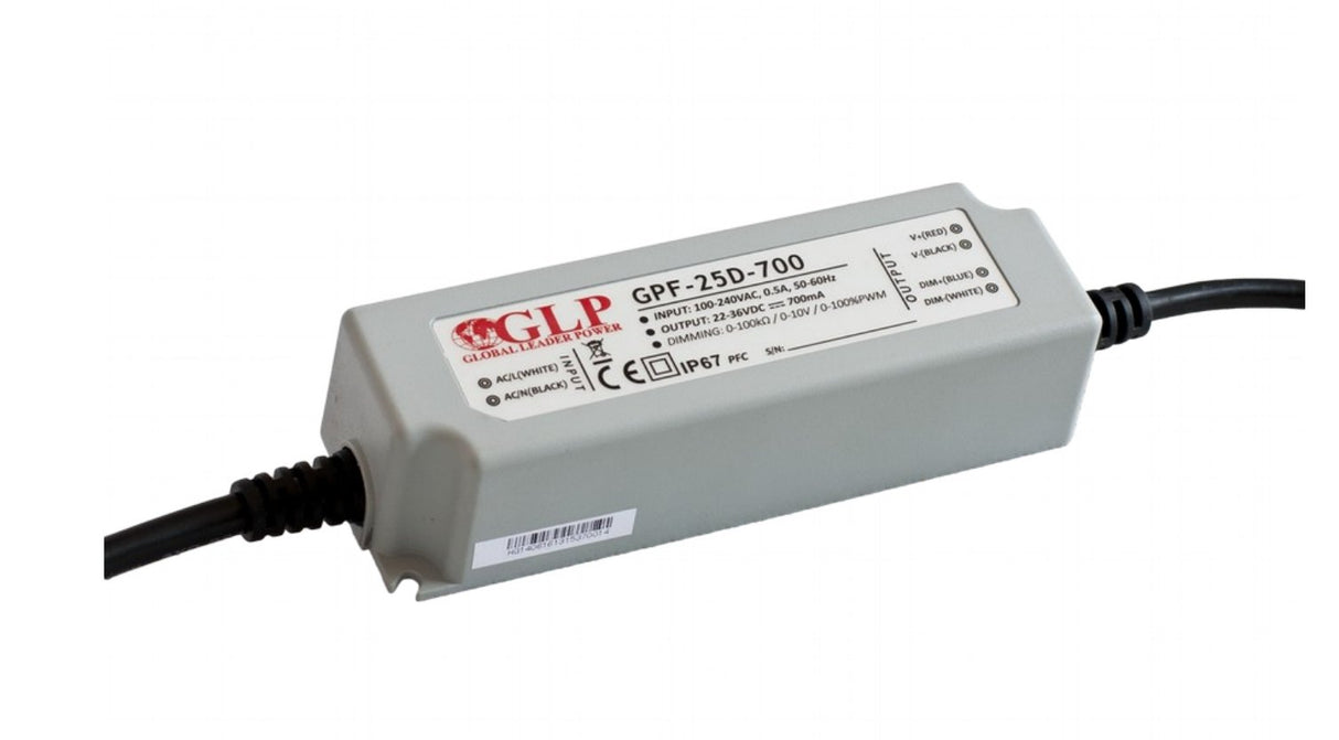 LED-Netzteil, 25,2 W, 15-24 V DC, 1050 mA, IP67, CV+CC, dimmbar.
