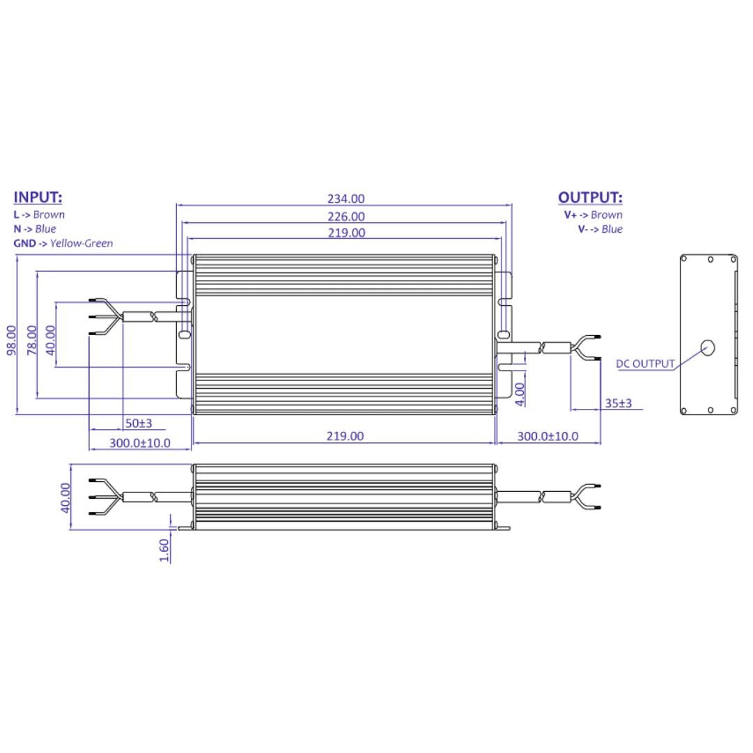 LED-Netzteil, 264 W, 12V DC, 22 A, IP67.