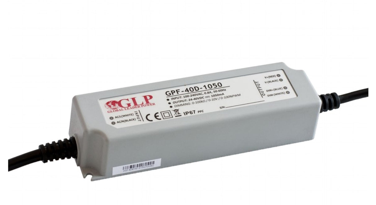 LED-Netzteil, 42 W, 15-24 V DC, 1750 mA, IP67, CV+CC, dimmbar.