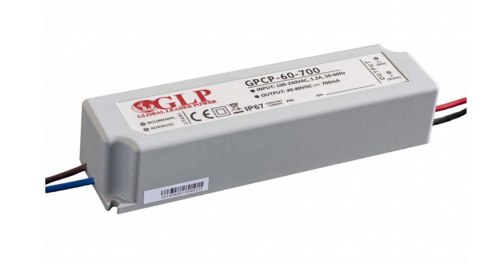 LED-Netzteil, 63 W, 1050 mA, 30-60 V DC, IP67, mit PFC.