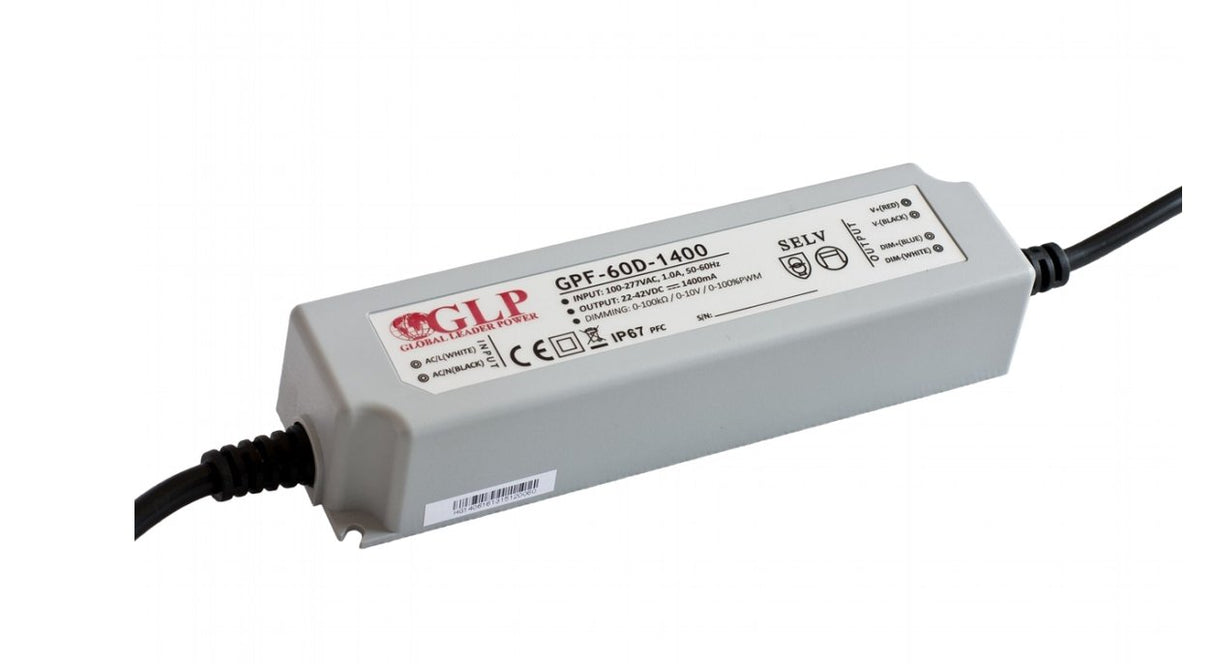LED-Netzteil, 63 W, 20-36 V DC, 1750 mA, IP67, CV+CC, dimmbar.
