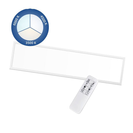 LED-Panel 120x30 cm, CRI 90, 40 W, 3000-6000 K, CCT, 3600 lm, flimmerfrei.