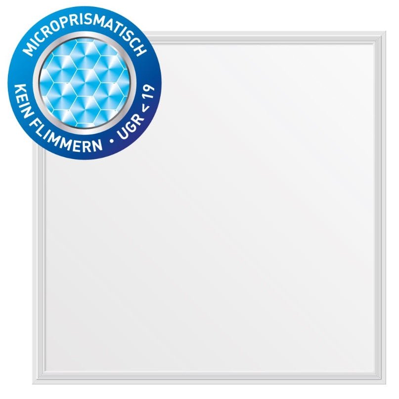 LED-Panel 62x62 cm, 40 W, 3600 lm, UGR19, CRI 90, 4000 K, flimmerfrei.