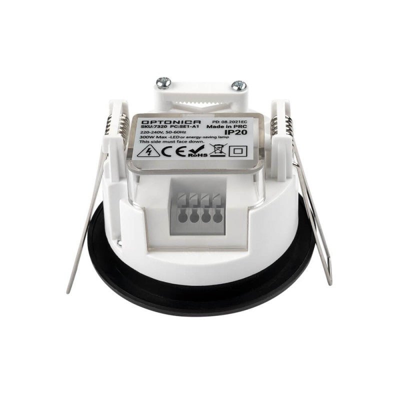 LED PIR Bewegungsmelder, 360°, Einbaumontage, IP20, 300 W max., schwarz.