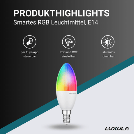 LED RGB+CCT Leuchtmittel, E14, 5W, 464lm, SMART, Tuya App steuerbar, Kerze  Lichttechnik24.de.
