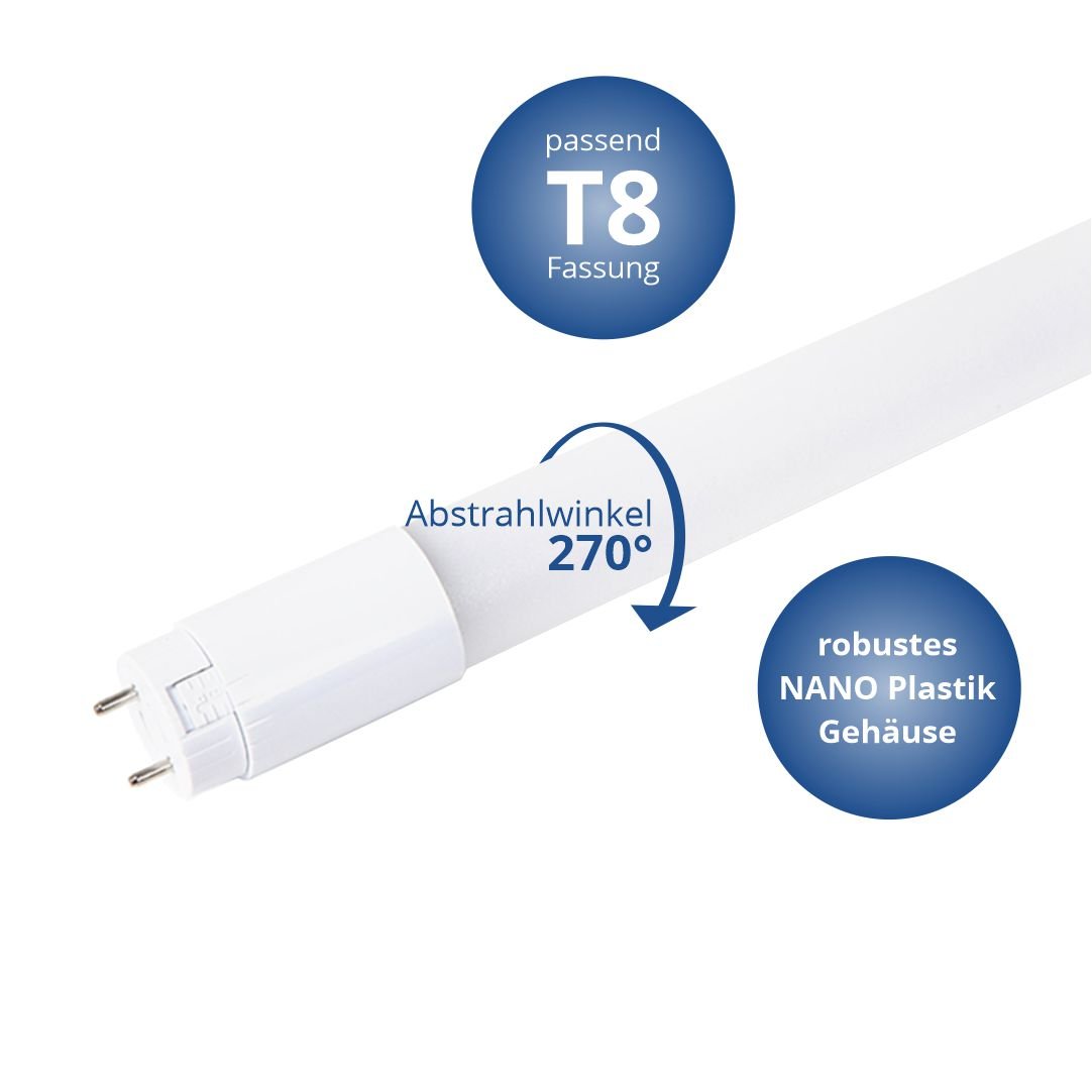 LED-Röhre, 60cm, 9W, 270°, 230V, 900 Lumen, 4000K (neutralweiß).