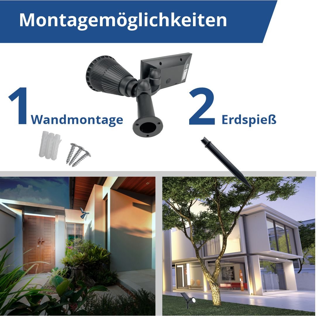 LED Solar-Gartenspot, mit Spieß, 1,5 W, 6000 K, schwarz.