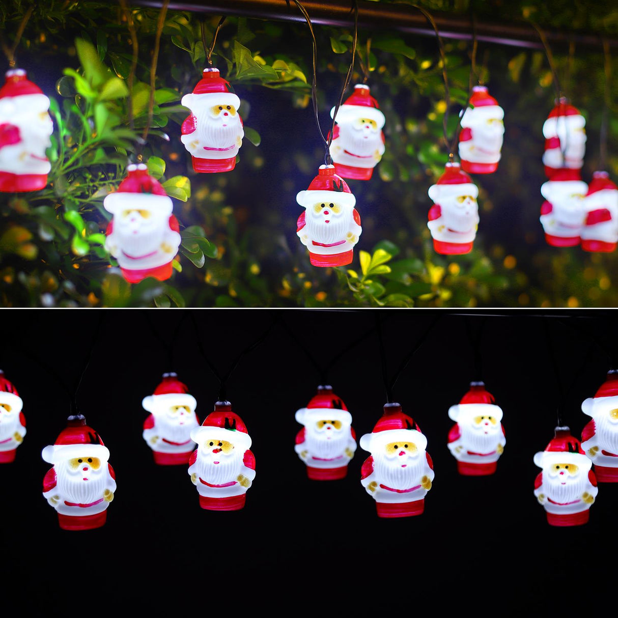 LED-Solar-Lichterkette, 10er, Weihnachtsmänner, kaltweiß.