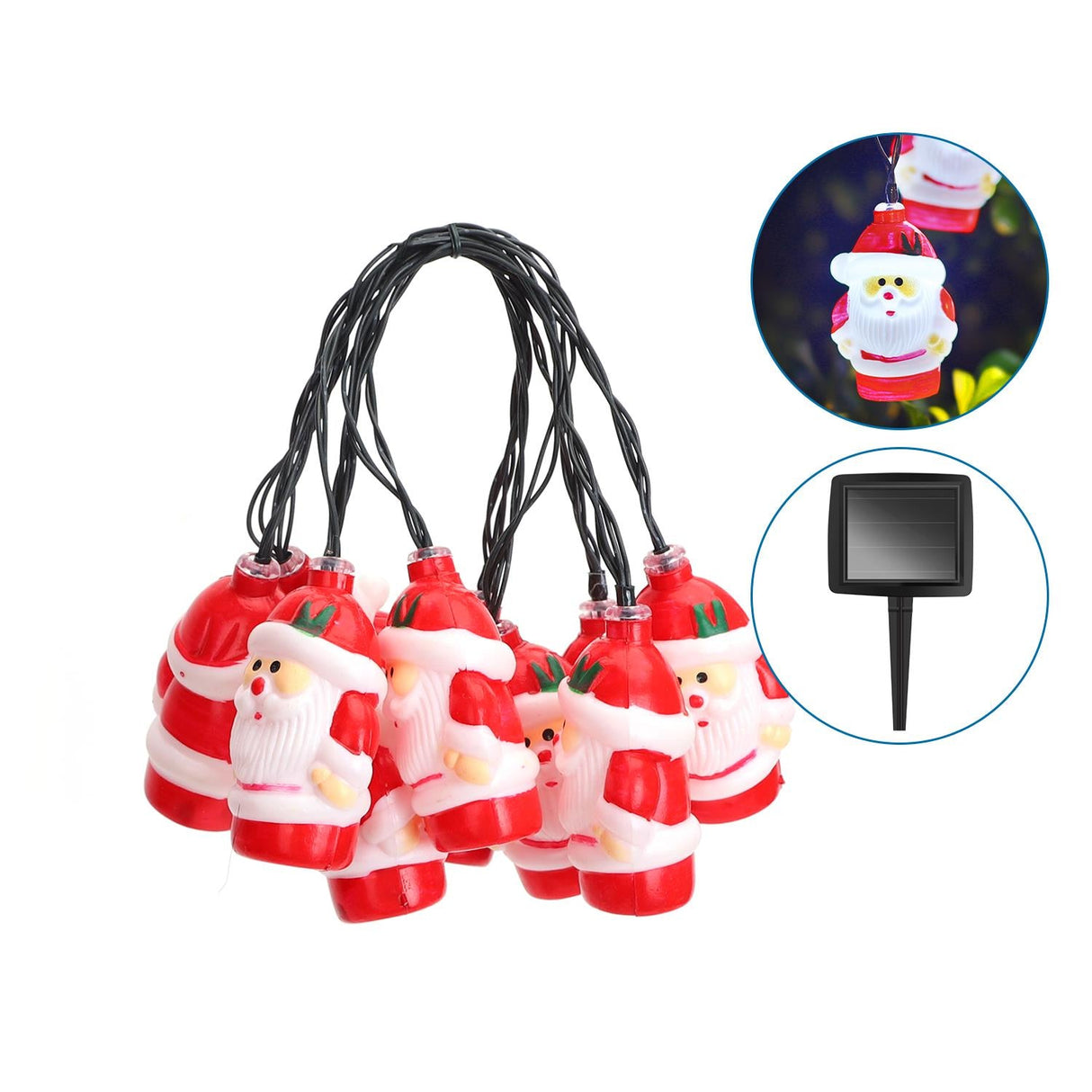 LED-Solar-Lichterkette, 10er, Weihnachtsmänner, kaltweiß.