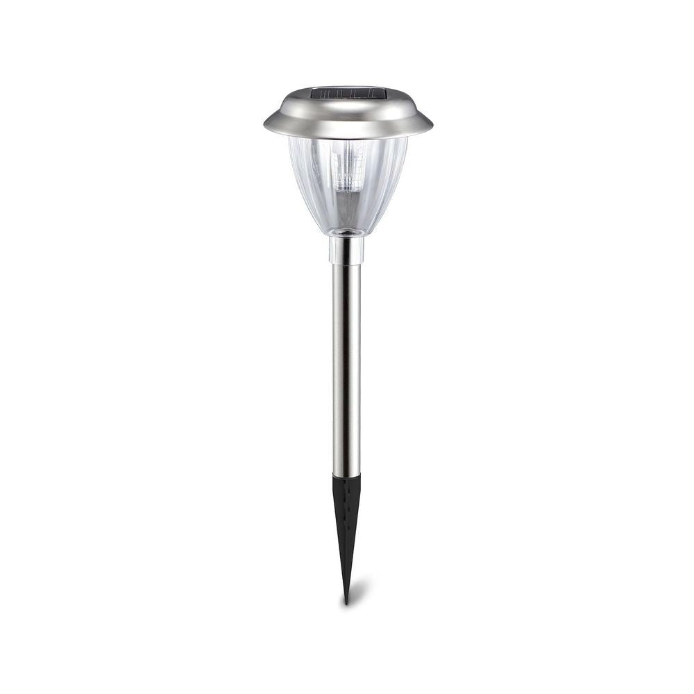 LED-Solargartenleuchte mit Spieß, 0,08 W, 3000 K, silber.