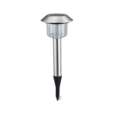 LED-Solargartenleuchte mit Spieß, 0,08 W, 3000 K, silber.
