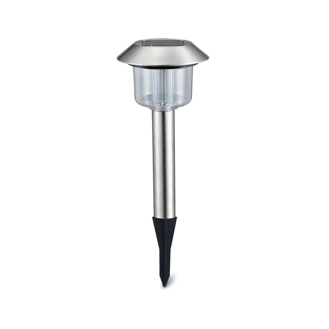 LED-Solargartenleuchte mit Spieß, 0,08 W, 3000 K, silber.