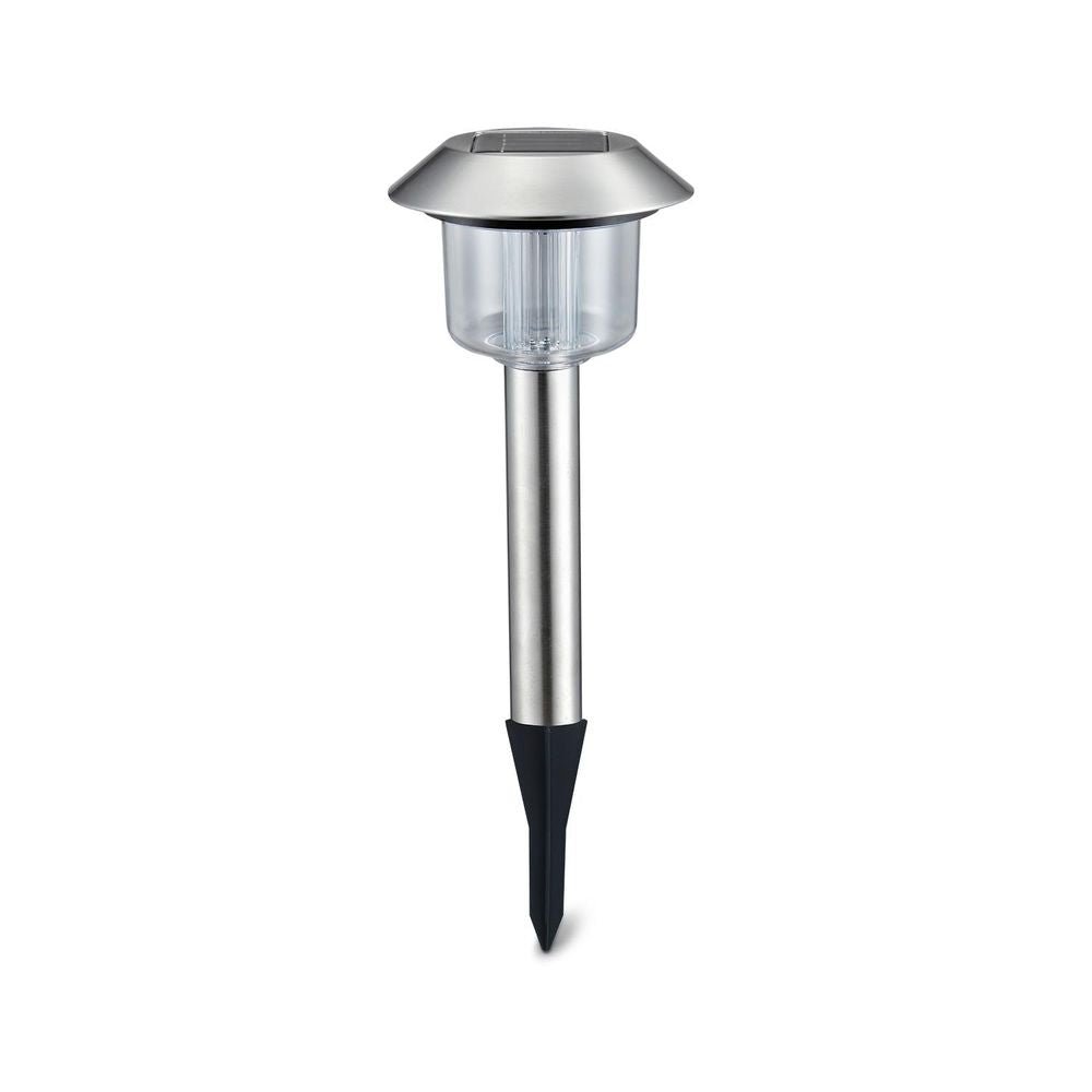 LED-Solargartenleuchte mit Spieß, 0,08 W, 6500 K, silber.