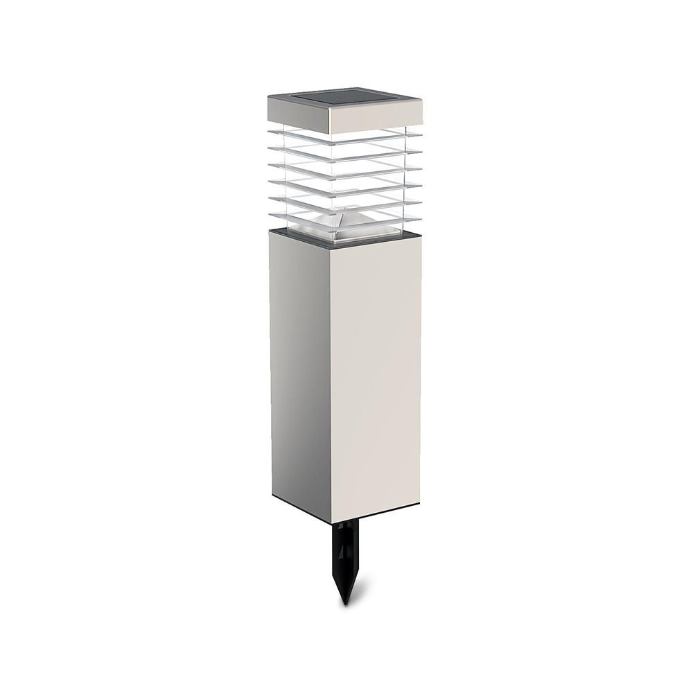 LED-Solargartenleuchte mit Spieß, 0,4 W, 3000 K, silber.