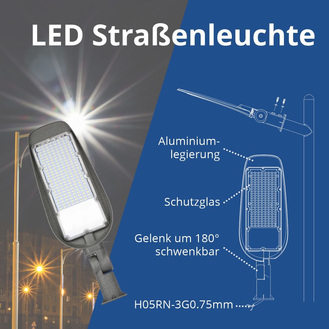LED-Straßenleuchte, 150 W, 15000 lm, IP65, 4500 K  Lichttechnik24.de.