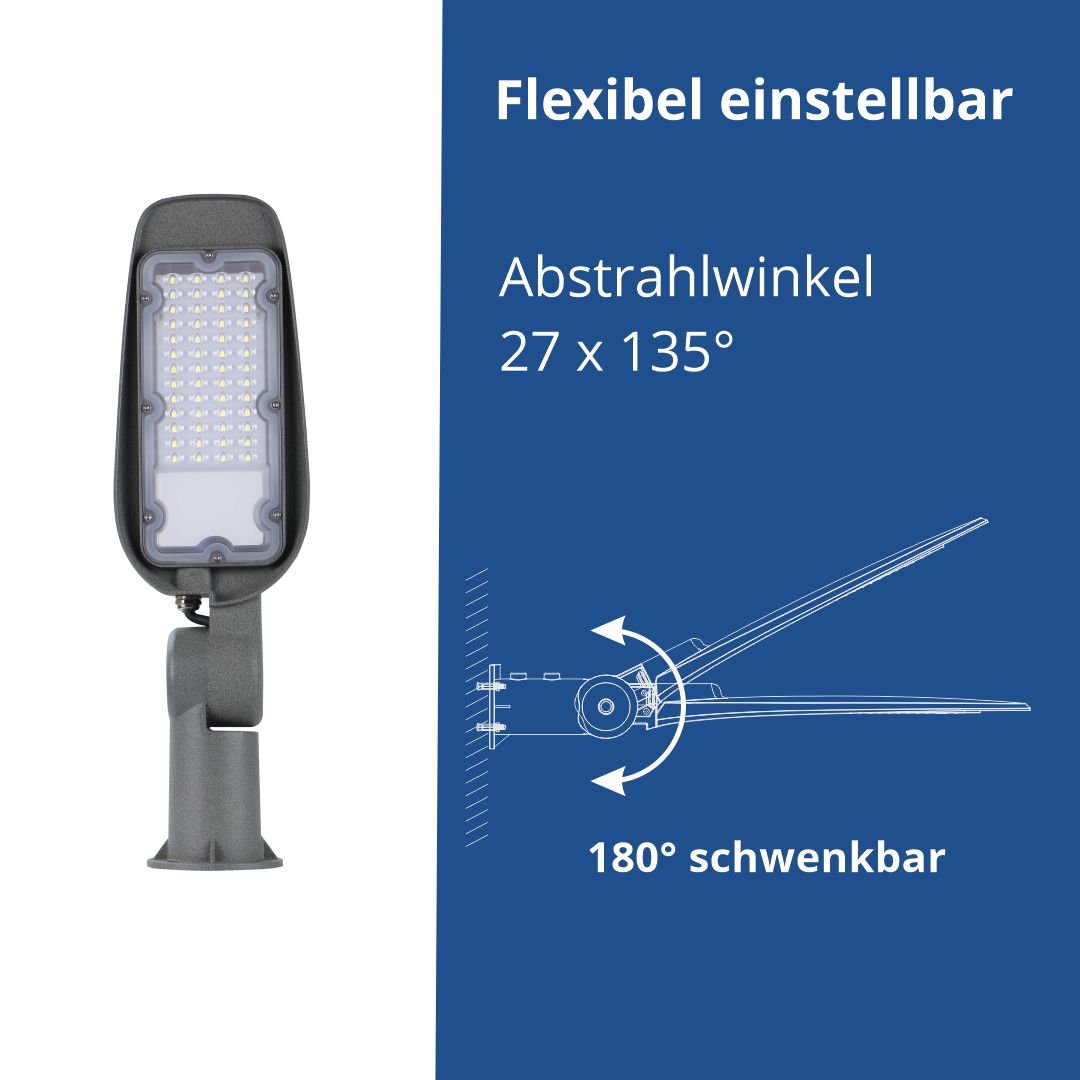 LED-Straßenleuchte, 30 W, 3000 lm, IP65, 2700 K  Lichttechnik24.de.